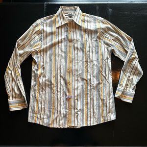 Retro Express Medium Striped White and Orange and Blue 70s 80s Look
